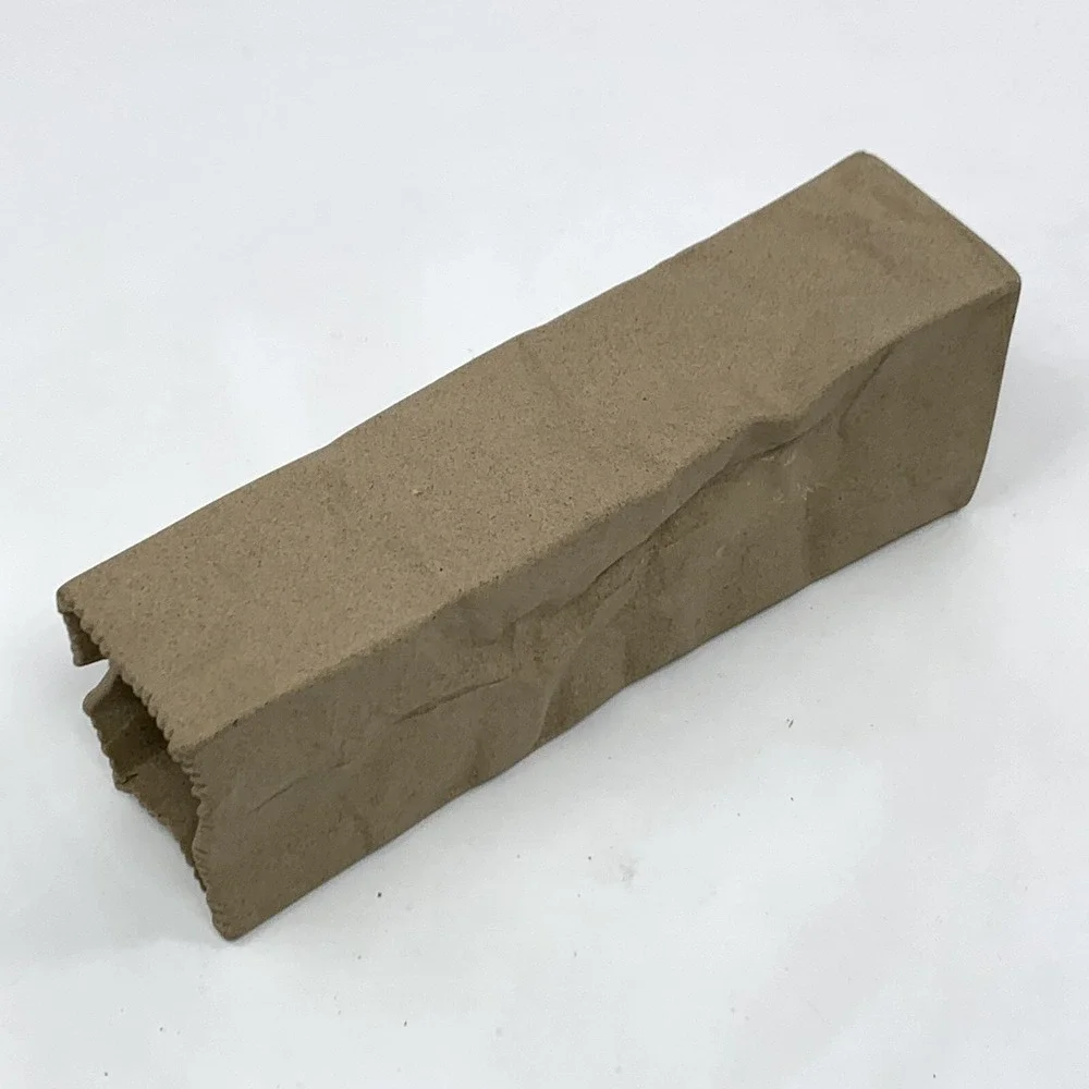Unique Brown Paper Bag Narrow Ceramic Bud Vase Crinkle Pop Art Shabby Chic
